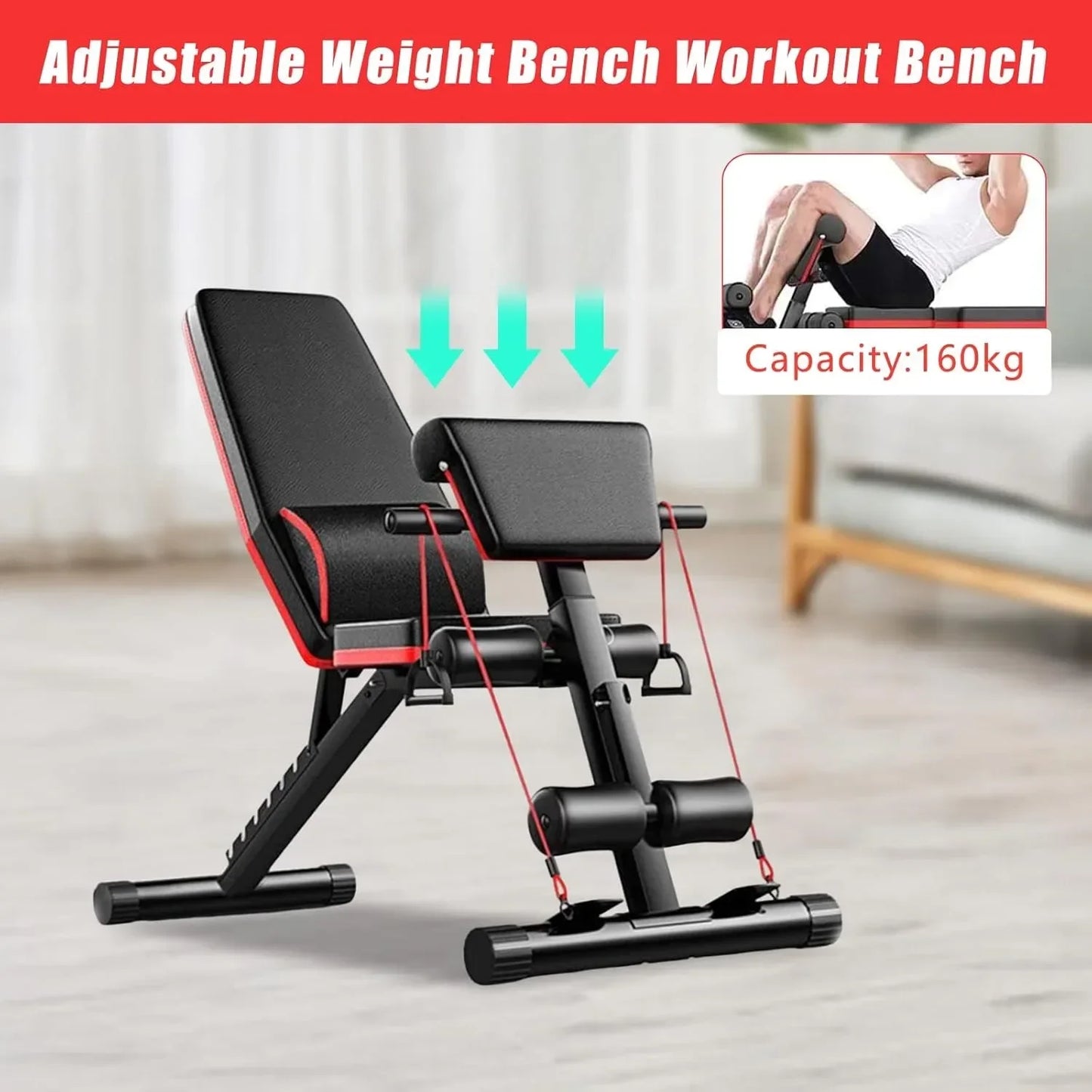 Adjustable Weight Bench, Utility Weight Bench, Home Exercise Equipment, Support Bar for Full Body Workout
