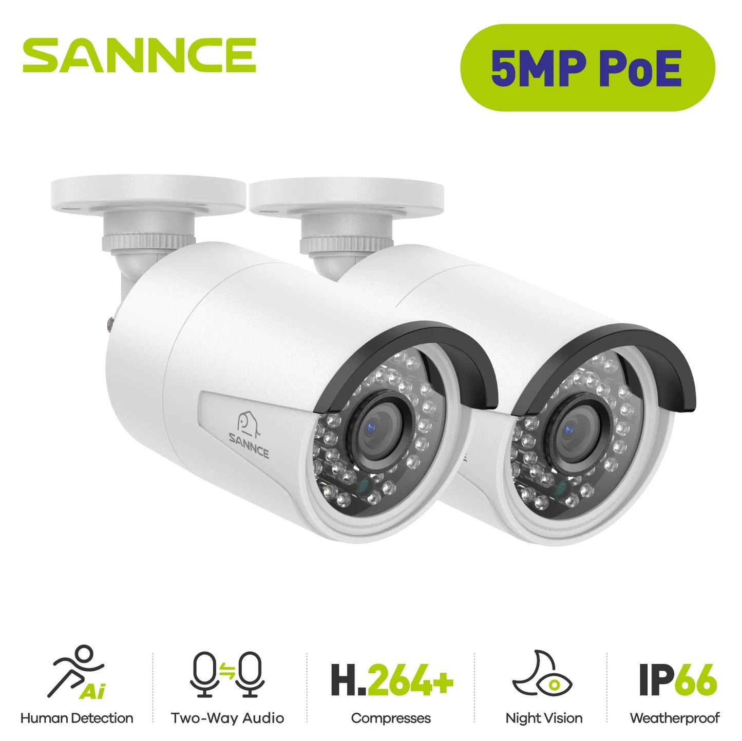 2PCS Ultra HD 5MP POE Camera Outdoor Indoor Weatherproof Security Network Bullet