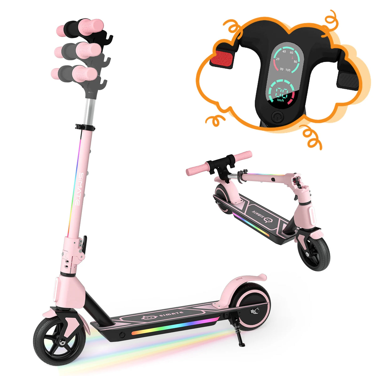 Electric Scooter for Kids Age 6-14,  3 Adjustable Height with LED Display, Front Light & Deck Lights, Lightweight Foldable Scooter with Dual Brake System