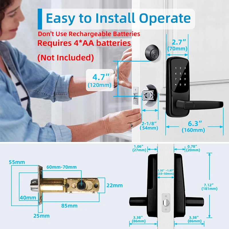 CIEPOJIT Smart Lock 5 In 1 Door Lock With Handle