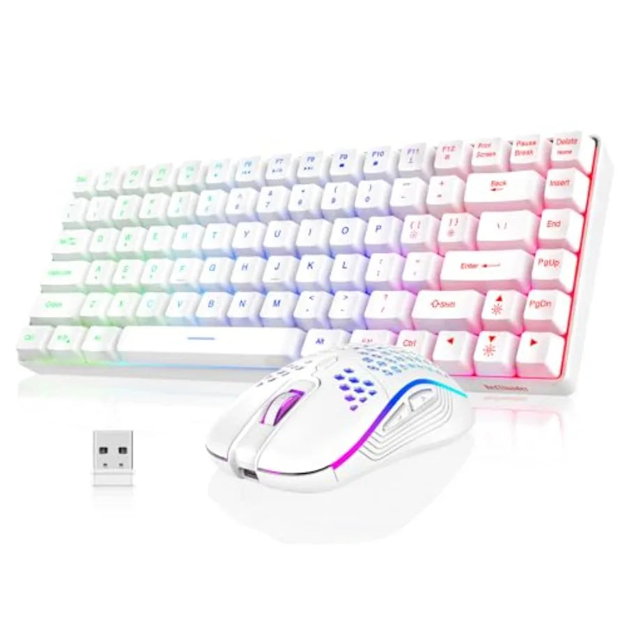K84 Wireless Keyboard and Mouse Combo, Rainbow Backlit Rechargeable Battery, 75% Layout TKL Ultra Compact Gaming Keyboard and L