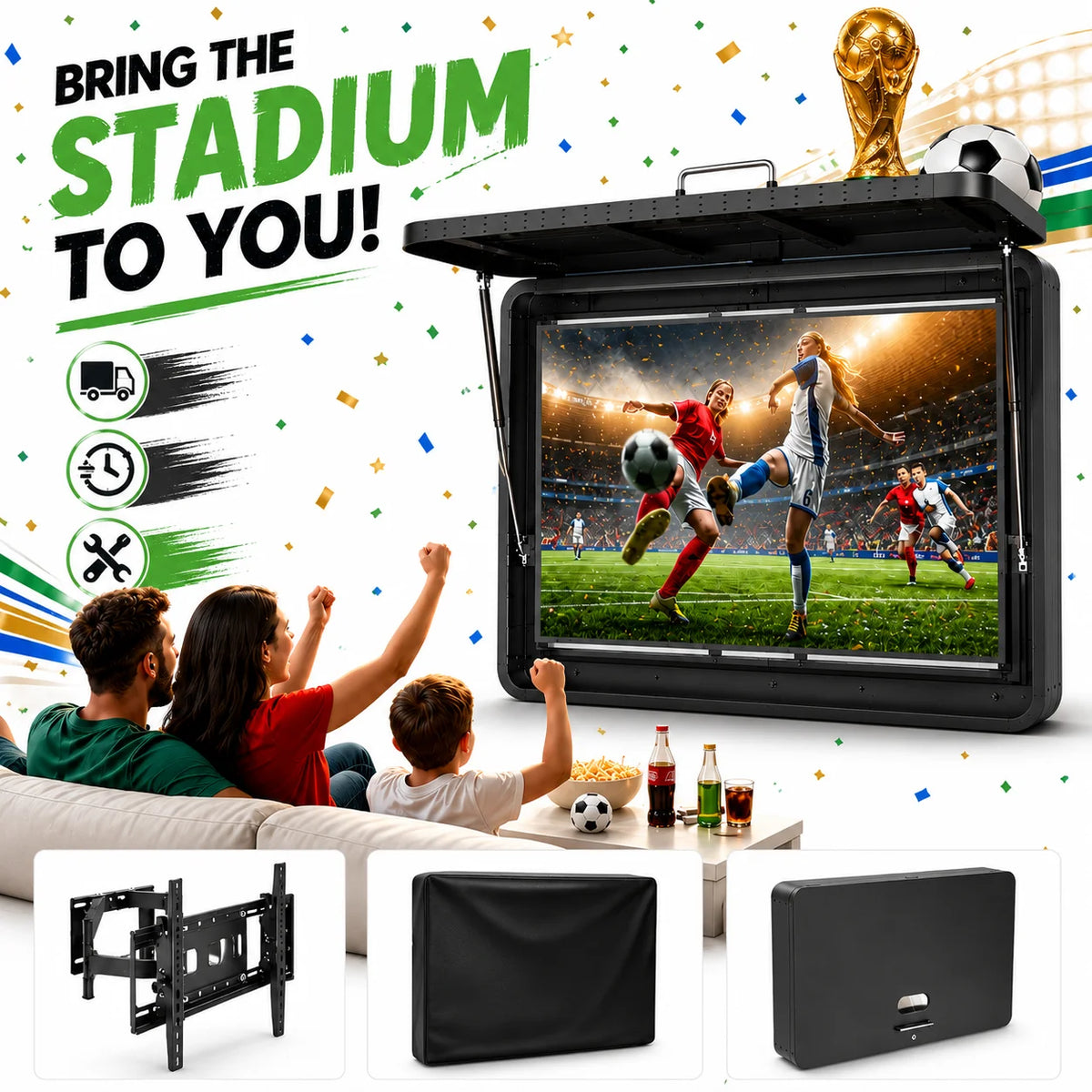 US Stock 55in Outdoor TV Enclosure 55'' Solid Wood Weatherproof TV Cover with Heavy-Duty Single-Arm Mount Television Mental Cover Case