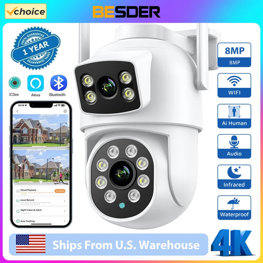 4K 8MP Wifi Camera PTZ Outdoor Dual Screens Human Detection Dual Lenses