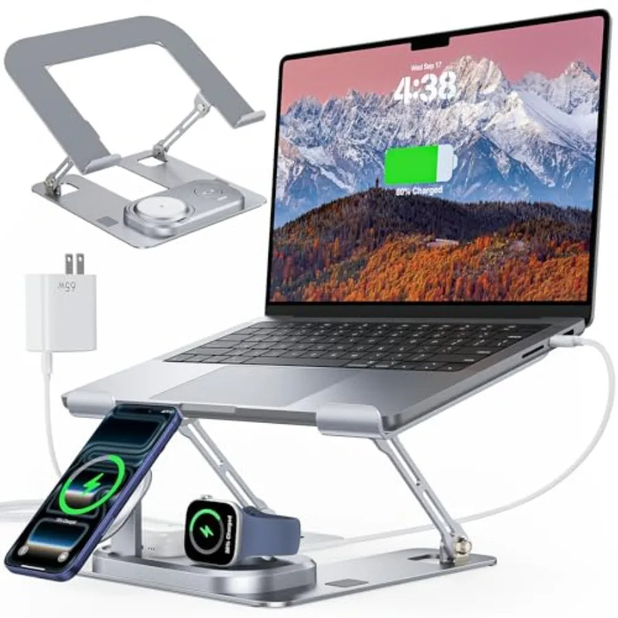 Laptop Stand for Desk with Wireless Charging Station Base,  with MagSafe Charger for iPhone/iWat