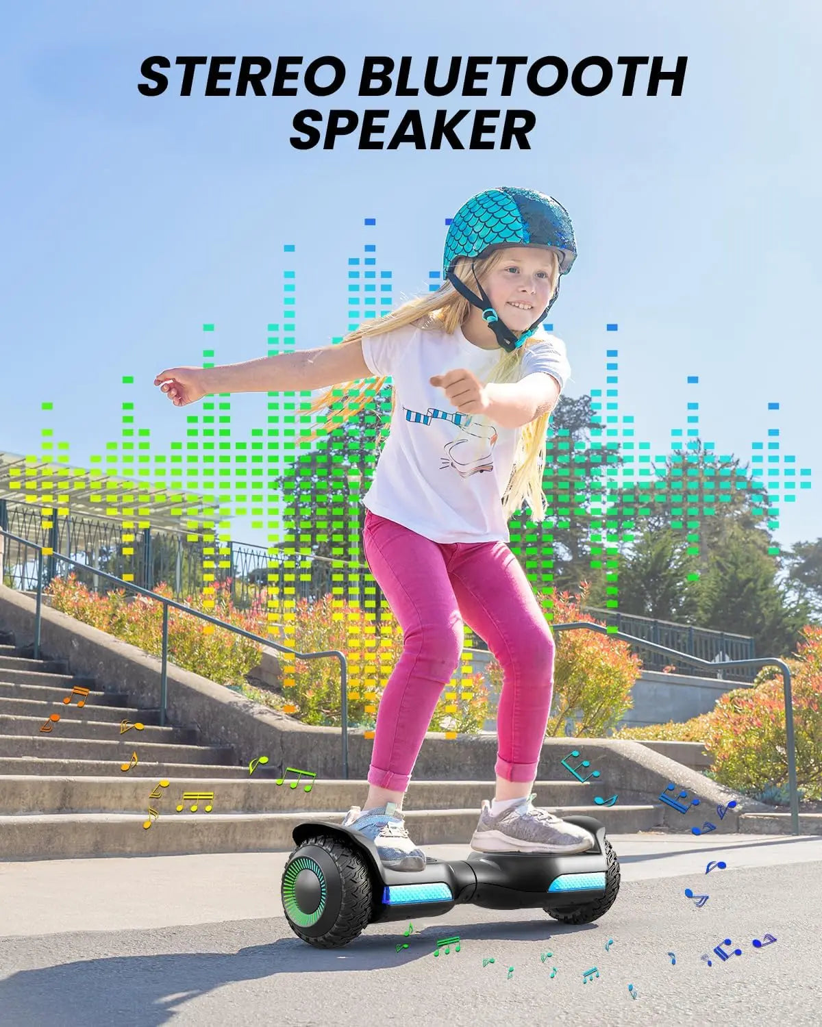 All Terrain Self-Balancing Scooter with LED Lights and Bluetooth for Kids and Adults, Black