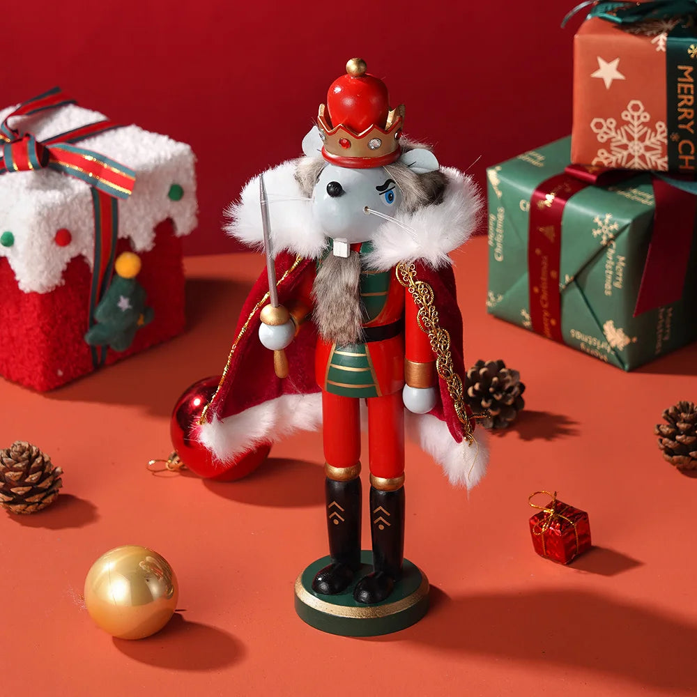 30cm King Mouse Nutcracker Wooden Craft Christmas Decorations Figurine For Home