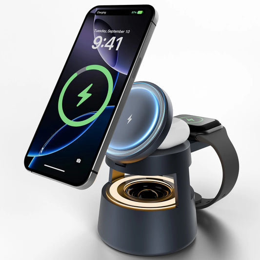 15W Wireless Chargers 5 in 1 Portable Fast Charg Bluetooth Nightlight Travel for IPhone 17 16 15 14 13 12 Apple Watch Airpods