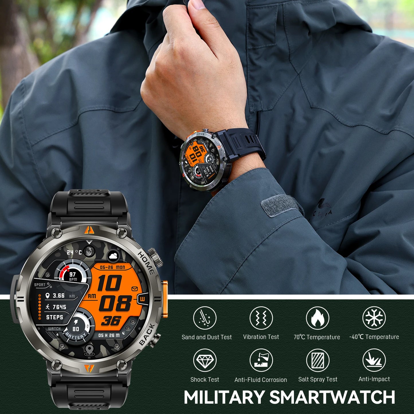 New Bluetooth Call smartwatch for men Full Touch Screen With Health Monitor heart rate Flashlight Smart watch