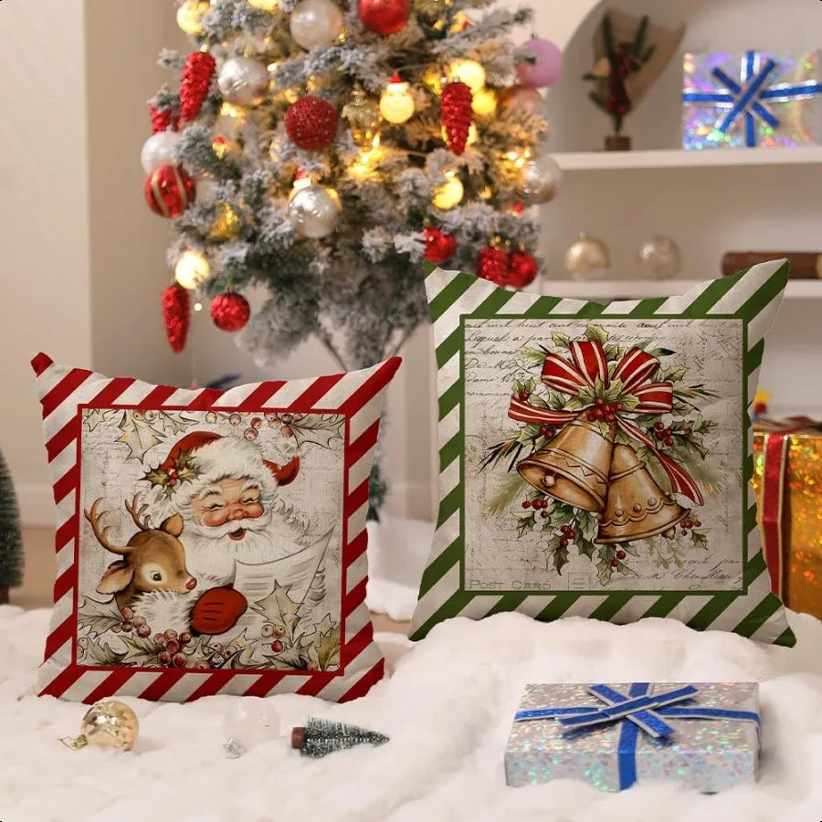 Christmas Pillow Covers 18x18 inch Set of 4 Santa Claus Reindeer Decorative  Throw Pillow Covers Winter