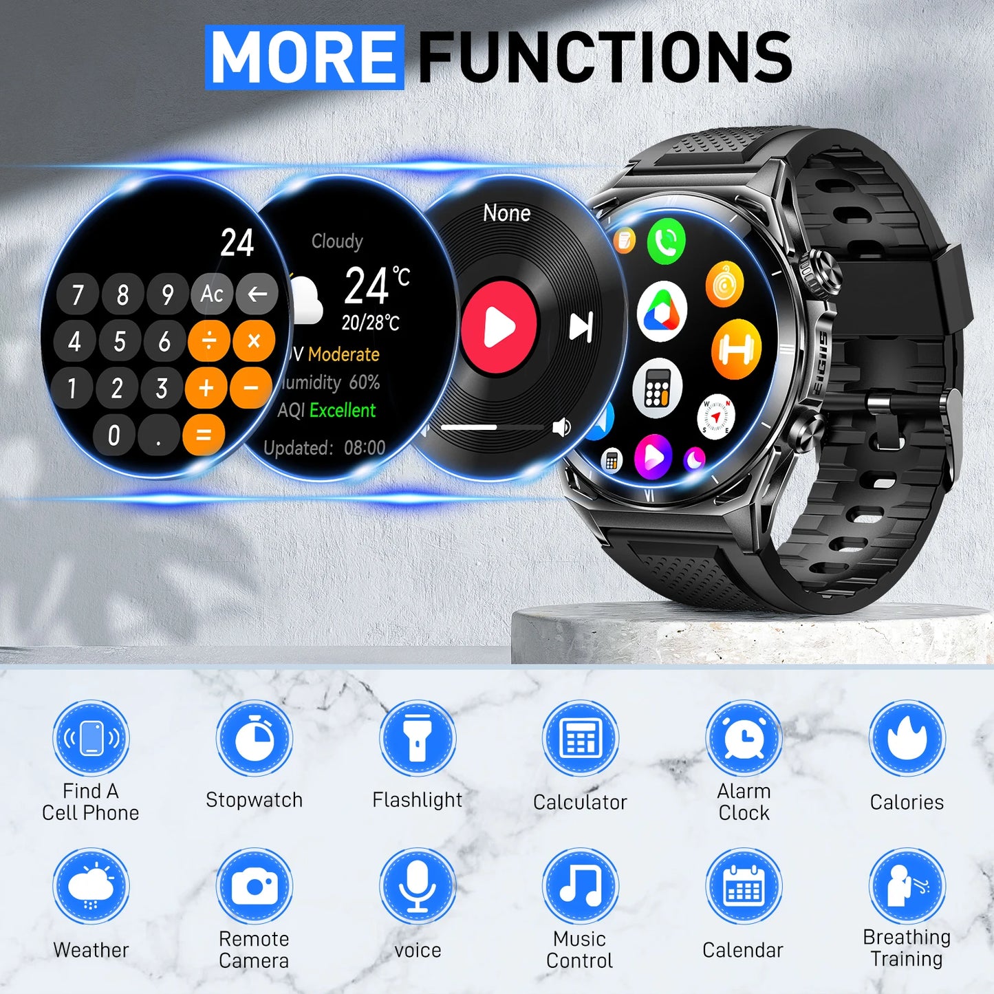 New Smart Watch KE6 1.43"Black Sports Watch KE Series Bluetooth