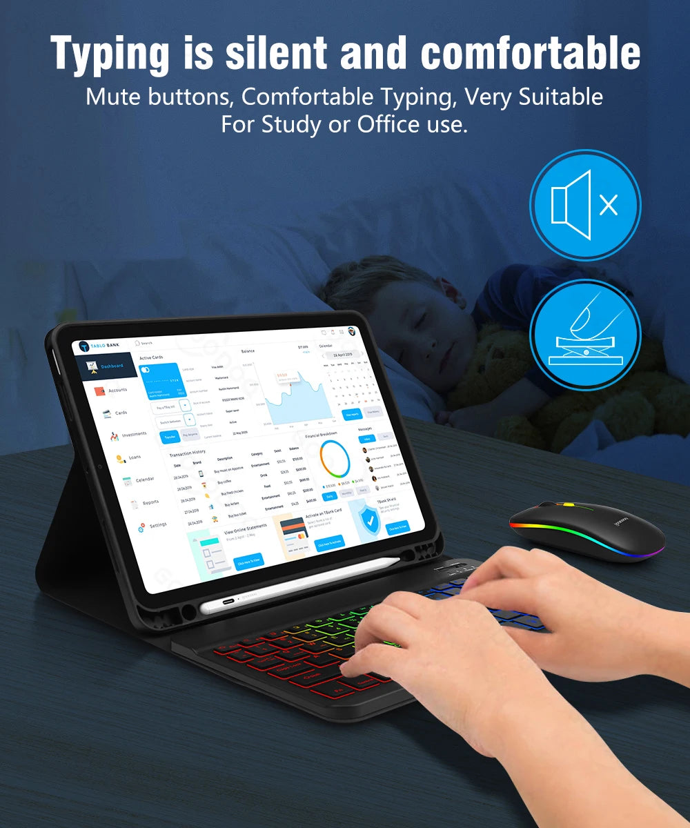 10inch RGB Backlit Rechargeable  Bluetooth Keyboard Wireless Keyboard Bluetooth Mini Keyboard for Spanish Russian Keyboard