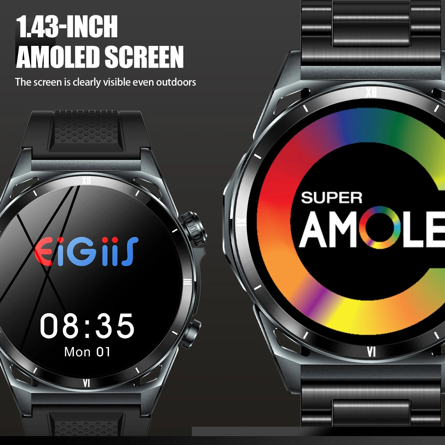 New Smart Watch KE6 1.43"Black Sports Watch KE Series Bluetooth