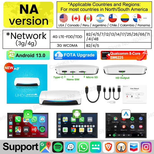HDMI CarlinKit 8+128GB CarPlay Ai Box Android 13.0 Wireless