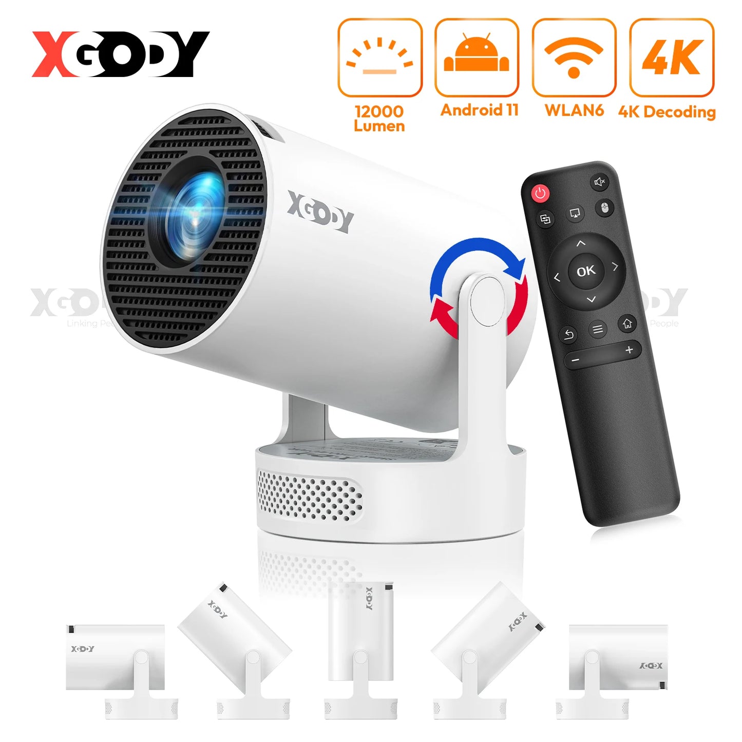 4K HY300 Pro+ Projector Built-in 5W Speaker 1280*720P Android 11 Wifi6 Portable Outdoor Projector