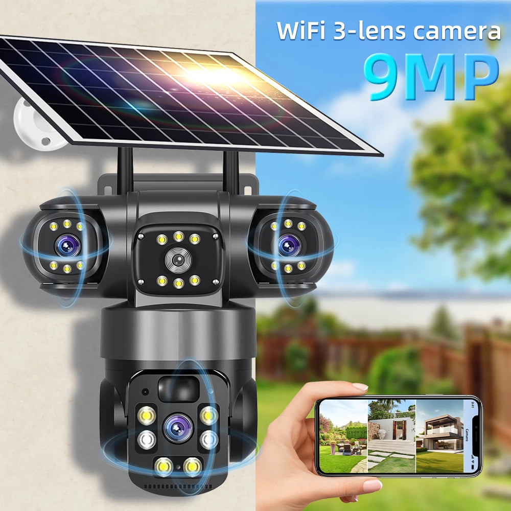 9MP Full HD Solar WiFi Camera 3 Screen Detect Camera Surveillance Night Vision Security Protection