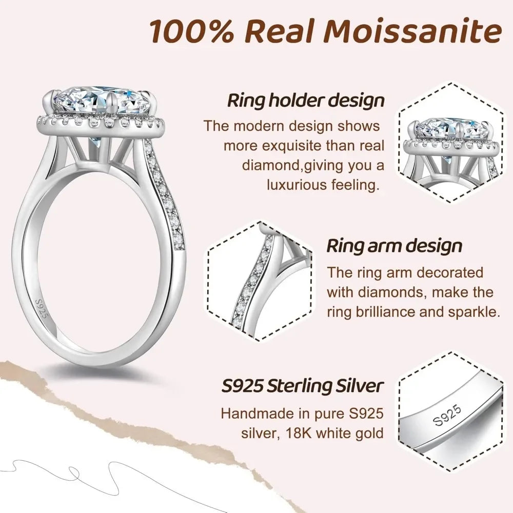 Moissanite Engagement Rings for Women 925 Sterling Silver with 18K Gold Plated Round Sparkl
