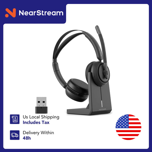 Wireless AI Noise Cancellation Headset With Charging Stand Mics Bluetooth USB