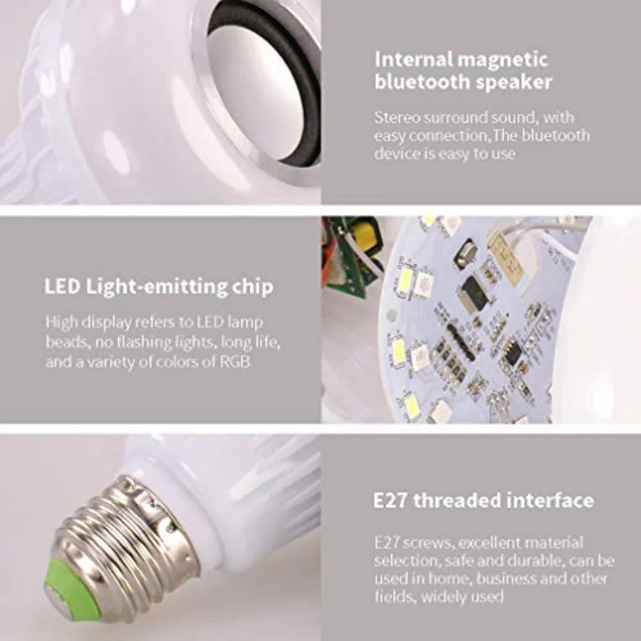 LED RGB+White Bulb Light Smart Bluetooth Music Audio Speaker Changing Color Lamp Shower Head with Remote for Living Room Bathro