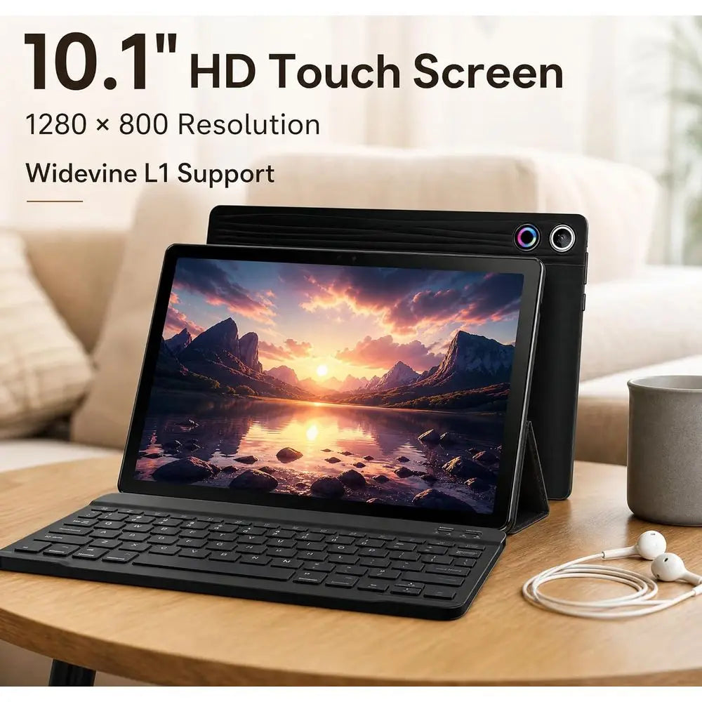 10.1 Inch 2-in-1 Tablet with Keyboard, Wireless Mouse, Stylus, Case, Dual Cameras, 64GB+1TB Storage, 5G, Ideal for Portable Work