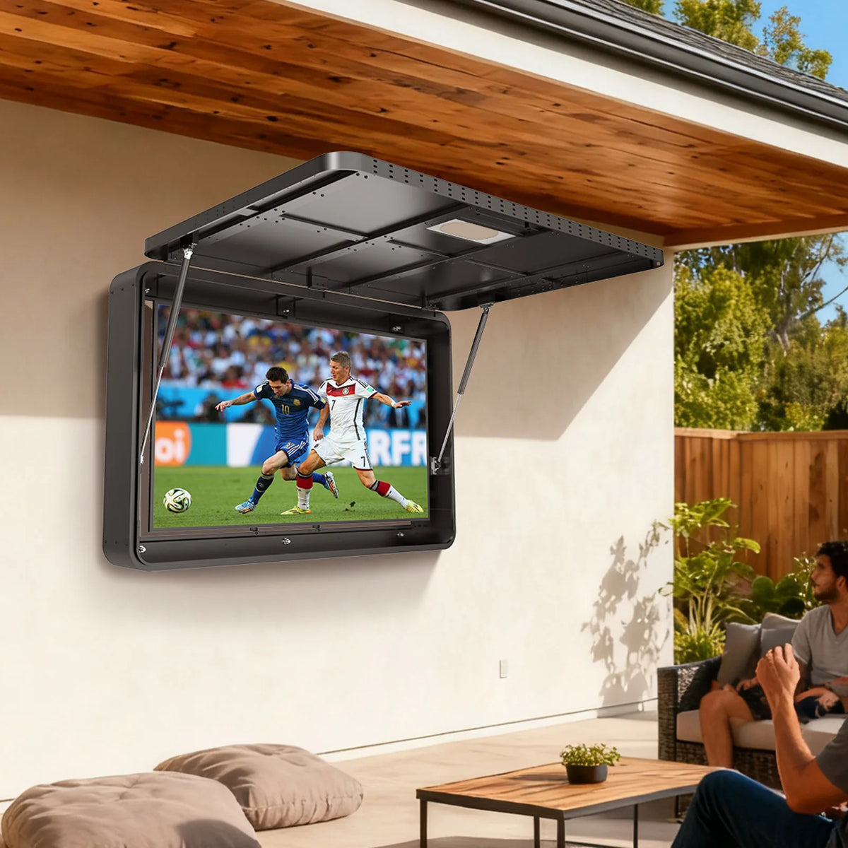 US Stock 55in Outdoor TV Enclosure 55'' Solid Wood Weatherproof TV Cover with Heavy-Duty Single-Arm Mount Television Mental Cover Case