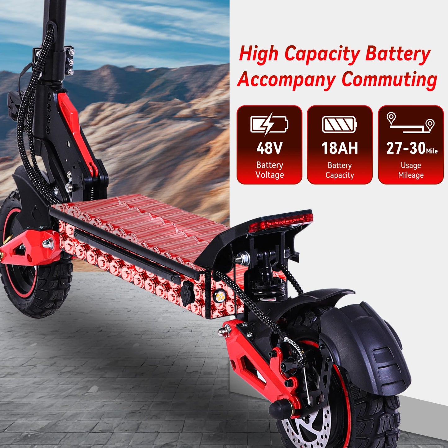 Adult Electric Scooter 1600W Motor, 11-Inch Off-Road Tyres, 48V18AH Battery, Max Speed 31mph,