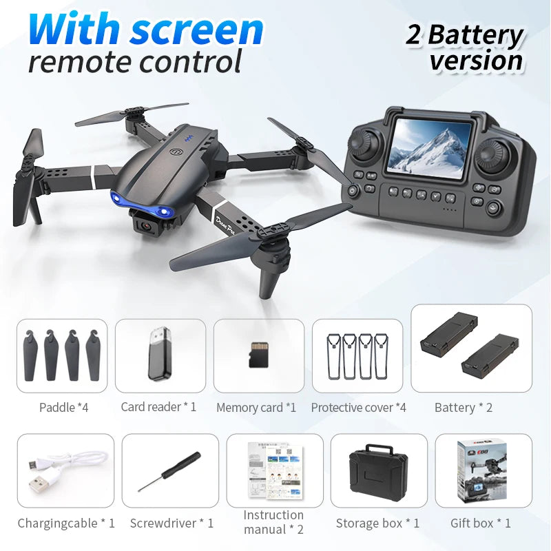 ZNLYRION E99 PRO RC Drone with Screen Remote Control 4K Dual Camera Optical Flow Positioning Obstacle Avoidance Foldable FPV WIFI APP Control One Key Return 360° Flip Quadcopter Toy for Beginners