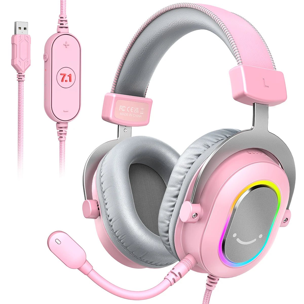 Dynamic RGB Gaming Headset with Mic Over-Ear Headphones 7.1 Surround Sound PC PS4 PS5 3 EQ Options Game Movie Music