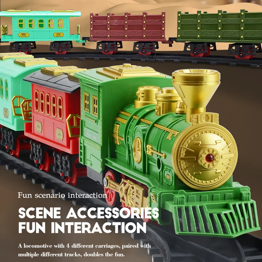 Simulation light and sound classic steam electric track train Children's assembly smoking train toy