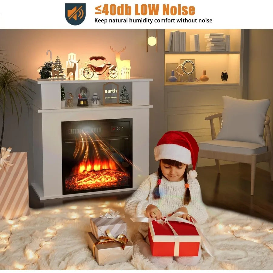 28 Electric Fireplace with Mantel for Living Room: Portable Freestanding Design featuring 18 Fireplace