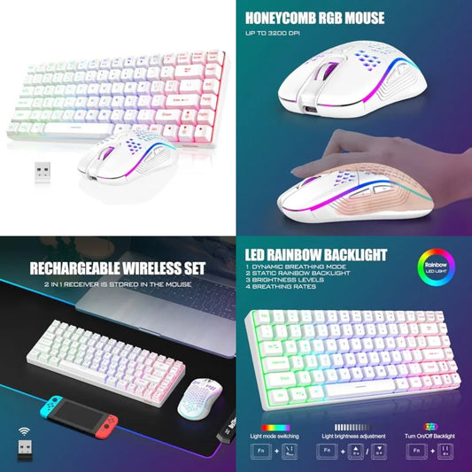 K84 Wireless Keyboard and Mouse Combo, Rainbow Backlit Rechargeable Battery, 75% Layout TKL Ultra Compact Gaming Keyboard and L