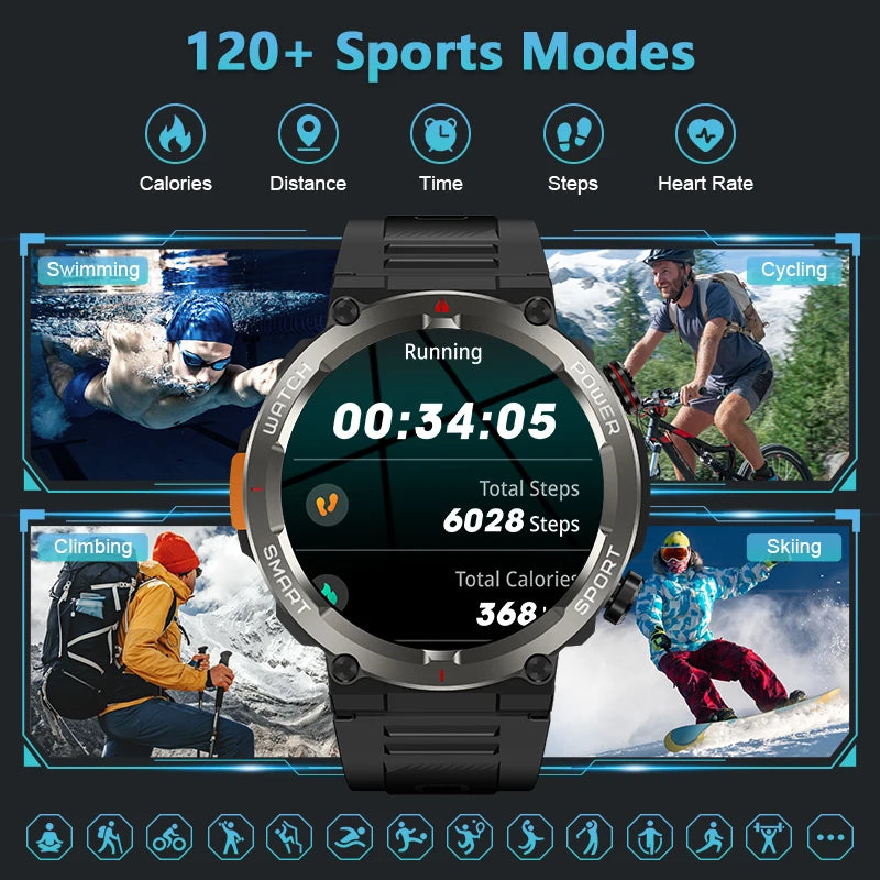 Pro Outdoor Smart Watch with Flashlight 960mAh Large Battery Life Bluetooth Call Sport Watches for Man Woman Gifts