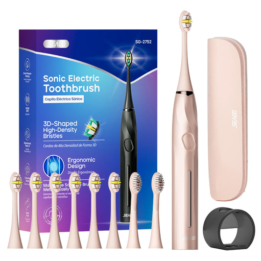 Electric Toothbrush with 8 Soft Bristle Heads for Adults, Pressure Sensor,