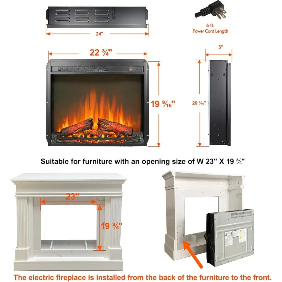 23 Electric Fireplace Insert Fireplace Heater with Remote Adjustable 4 Flame Brightness Log Set
