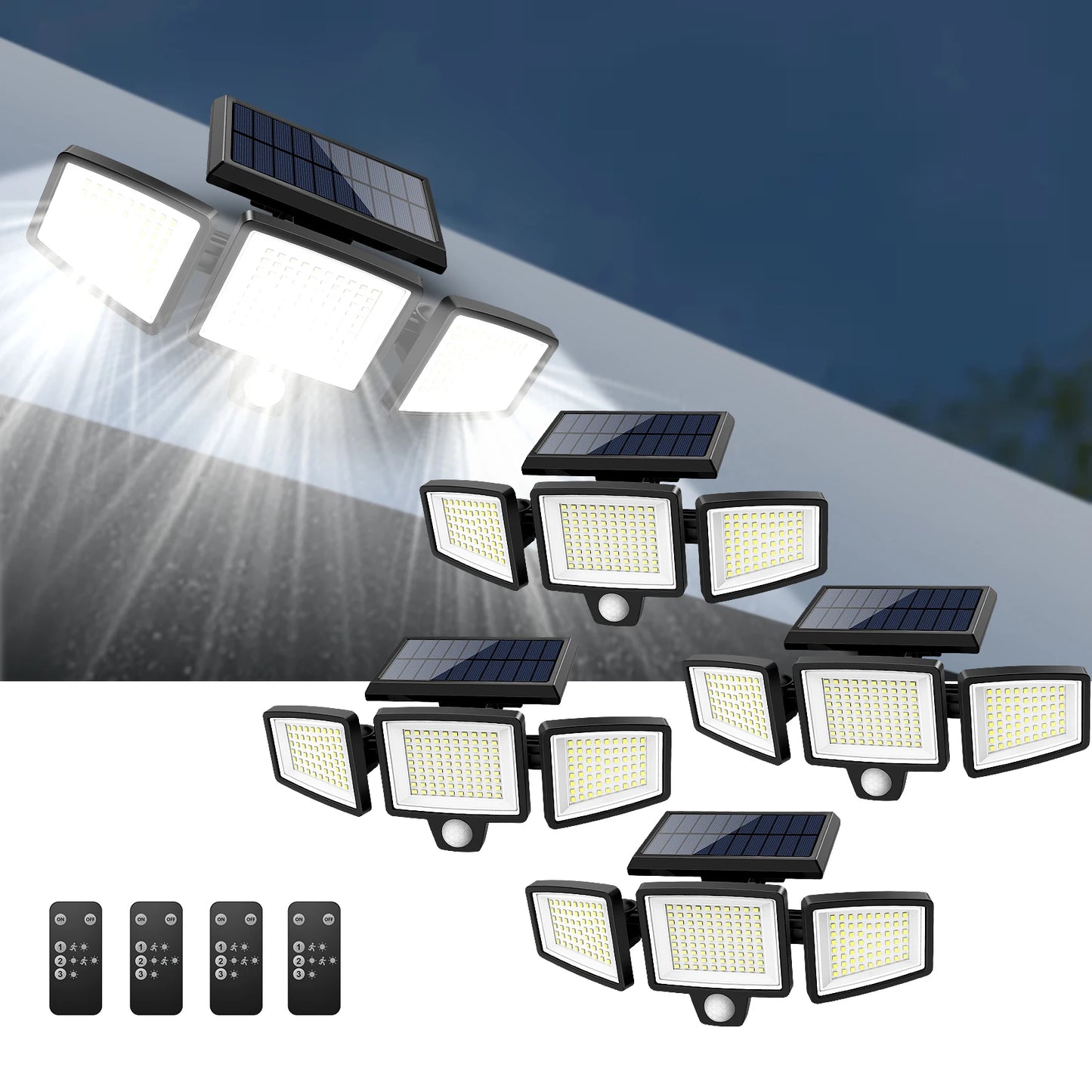 Waterproof Triple Head Outdoor Solar Light, Motion Sensor Safety
