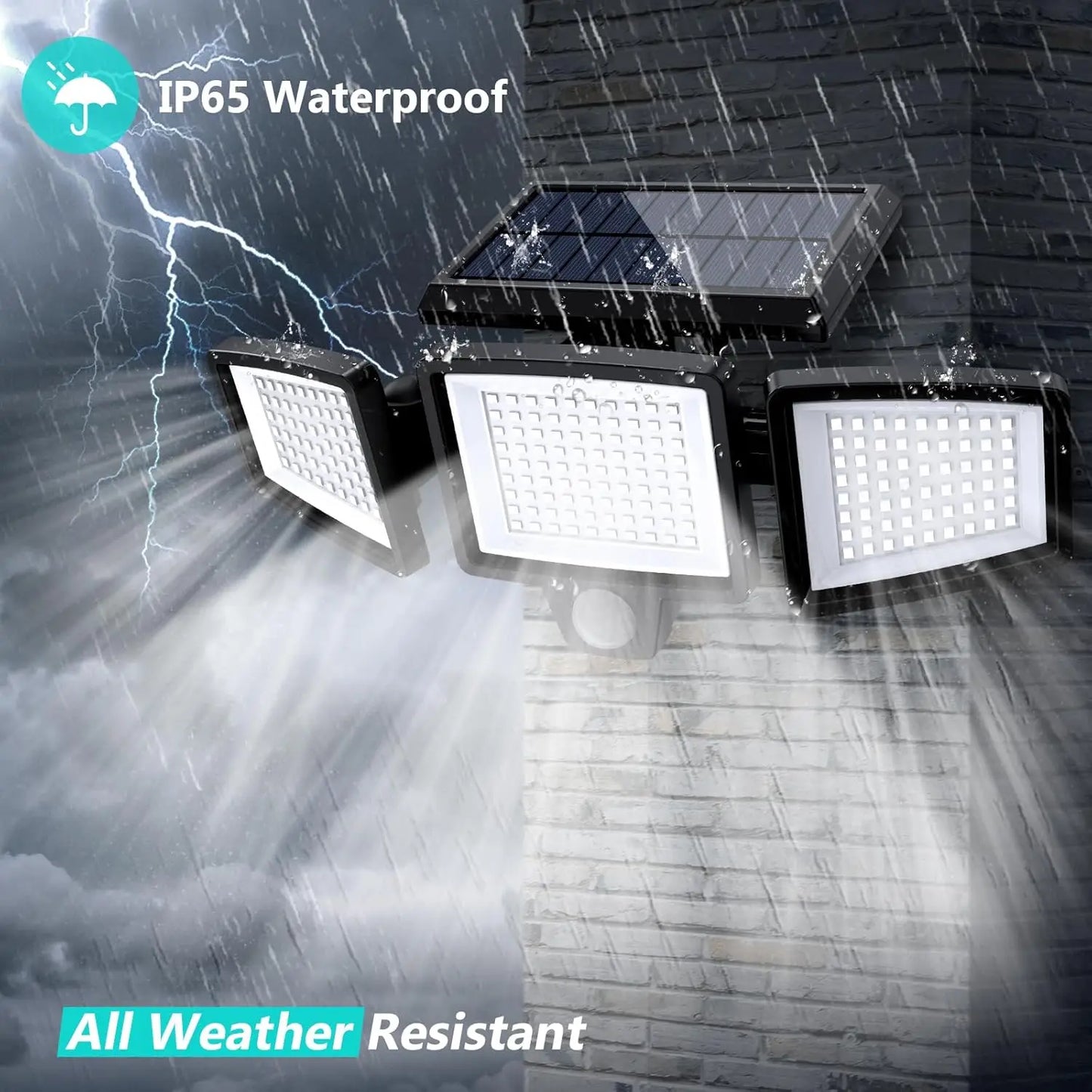 Waterproof Triple Head Outdoor Solar Light, Motion Sensor Safety
