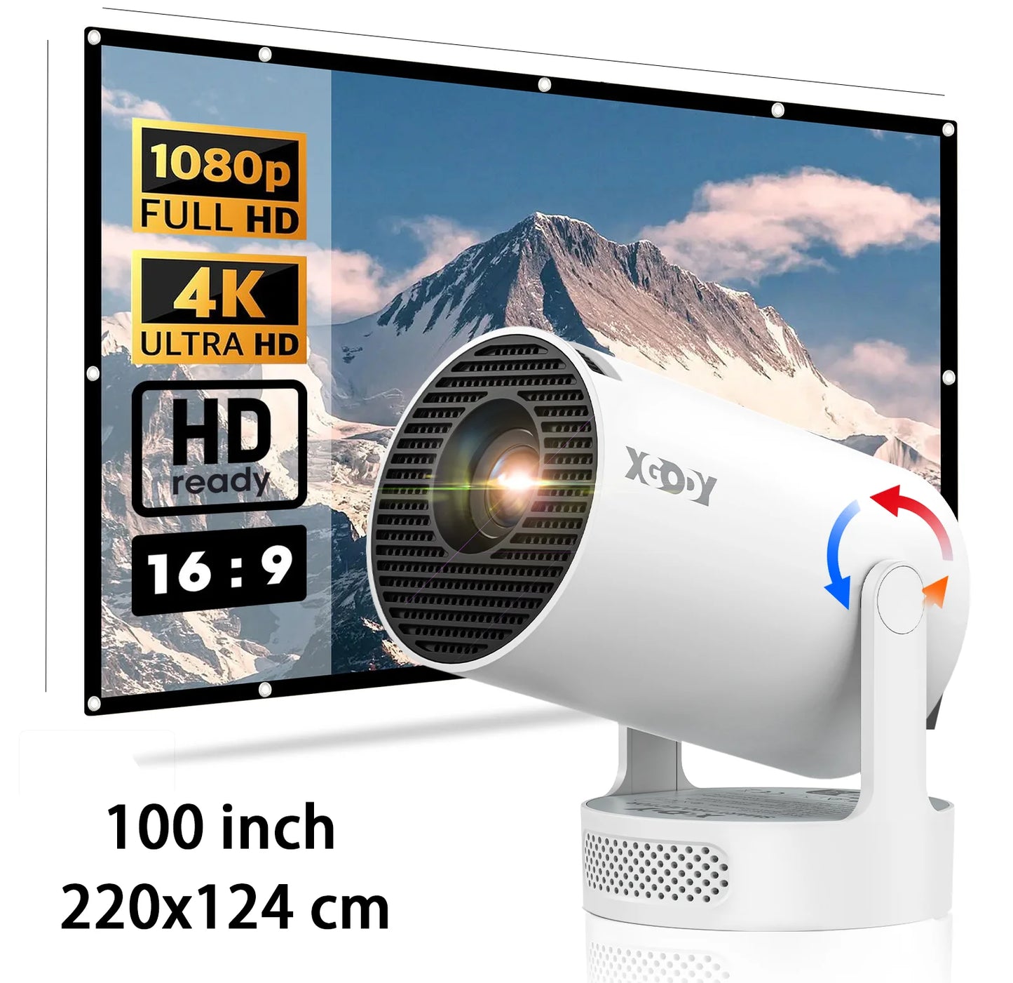 4K HY300 Pro+ Projector Built-in 5W Speaker 1280*720P Android 11 Wifi6 Portable Outdoor Projector