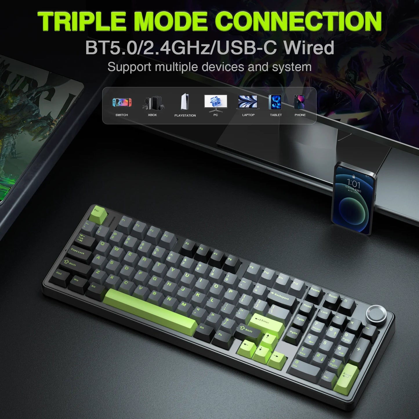 Wireless Gaming Keyboard Gasket Structure Compatible with 3/5 Pins
