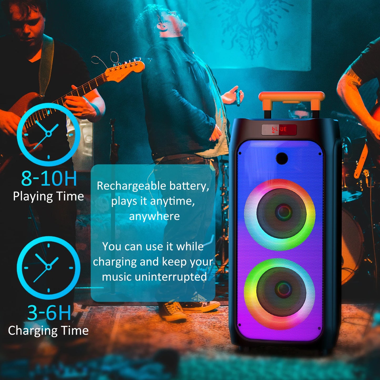 Large Bluetooth Speaker, Wireless Speaker with Wheels and Trolley Bar,