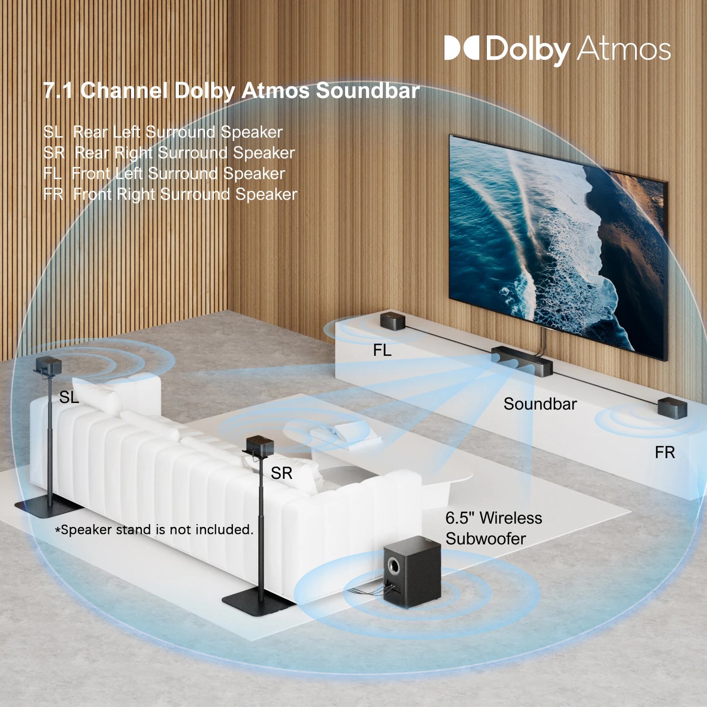 7.1 Surround Sound System Sound bar for TV with Dolby