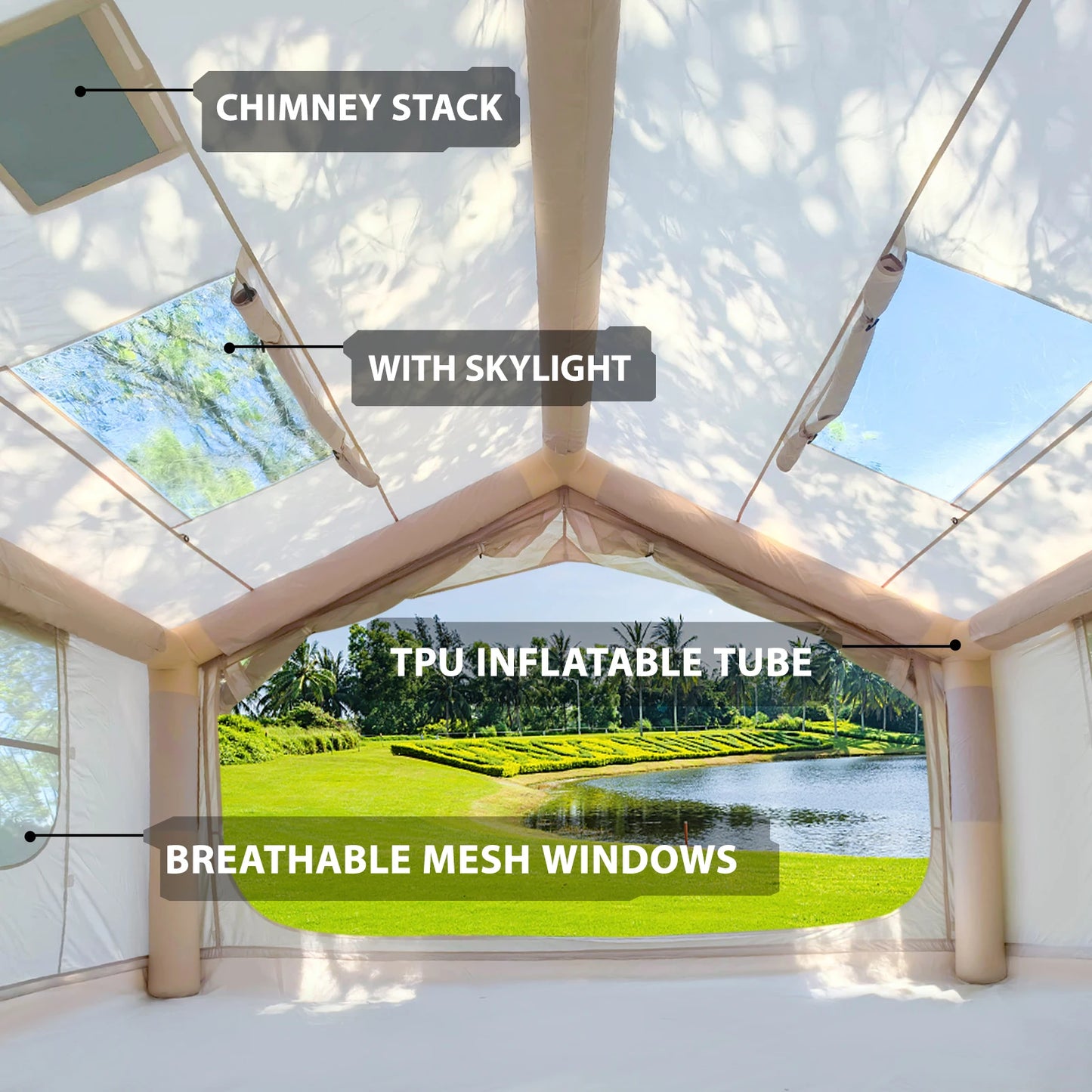 75 Square Feet Inflatable Tent with Chimney Stack,Thickened Waterproof
