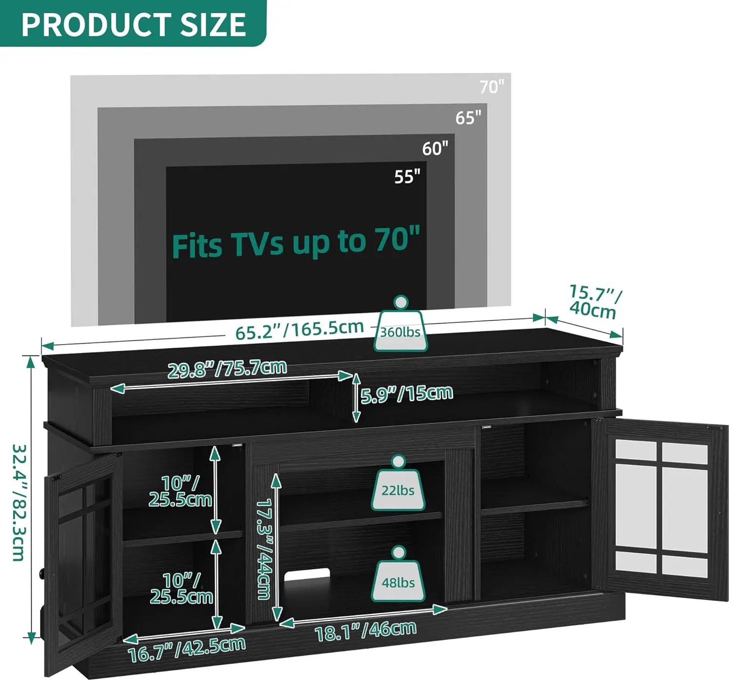 Black TV Stand for 75 Inch TV LED Modern Entertainment Center