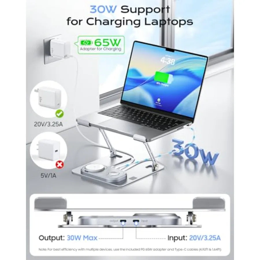 Laptop Stand for Desk with Wireless Charging Station Base,  with MagSafe Charger for iPhone/iWat