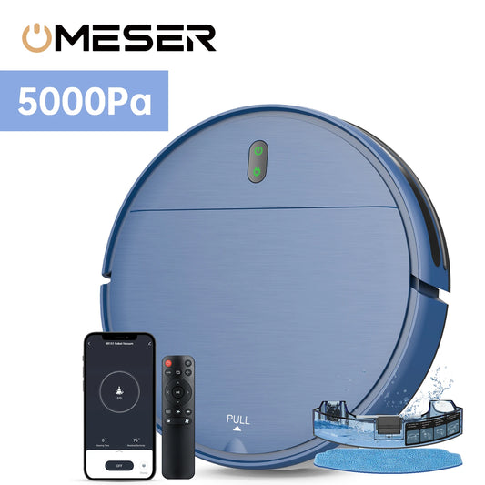 Blue Robot Vacuum and Mop Combo 2 in 1 Robot Mop and Vacuum 5000Pa Robotic Vacuum Cleaner Floor Carpet