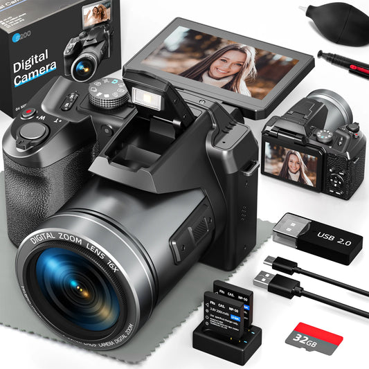 64MP Digital Camera for Photography, 4K Vlogging Camera with 3’’ Flip Screen,16X Digital Zoom,