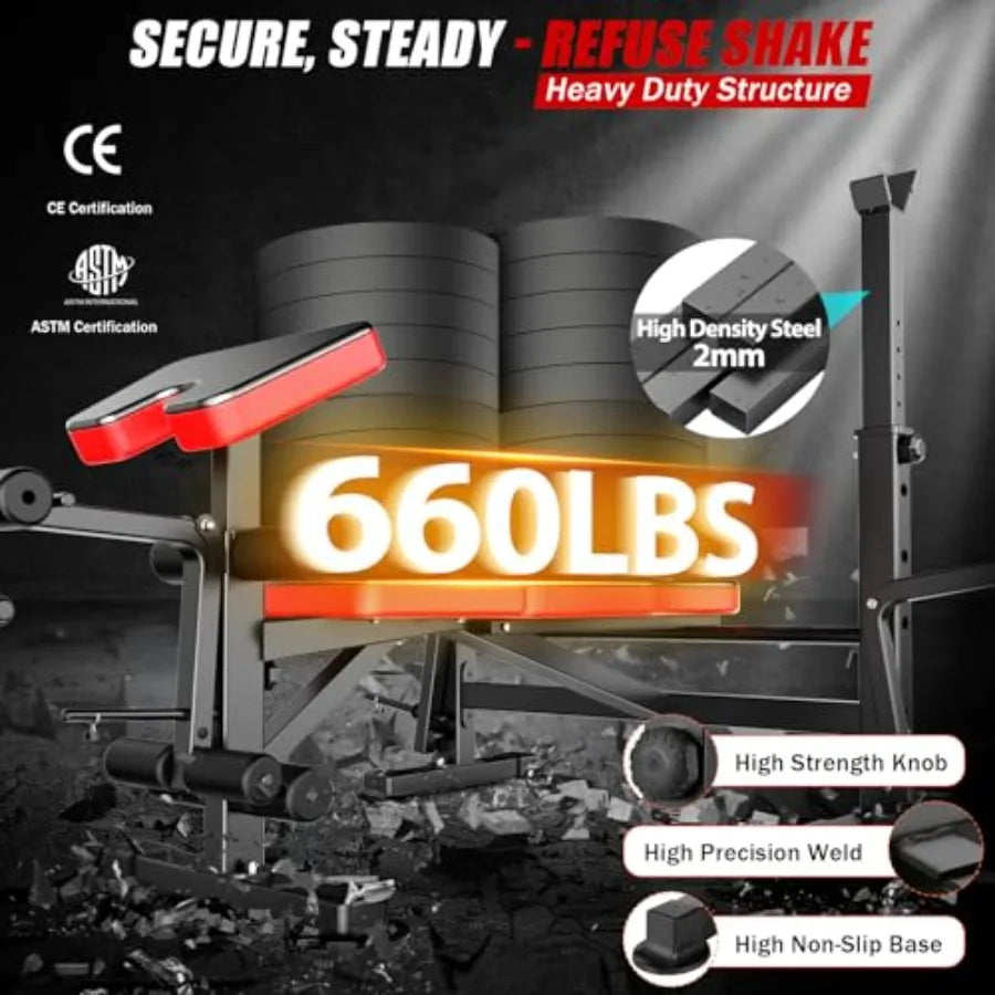 6 in 1 Adjustable Weight Bench with Leg Extension and Leg Curl for Home Gym Strength