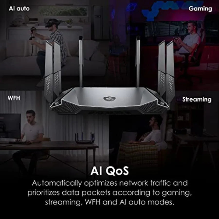 Radix AXE6600 WiFi 6E Tri-Band Gaming Router, AI QoS, RGB, 1.8GHz Quad-Core Processor, MU-MIMO, Tri Band Gigabit Wireless, 8-St