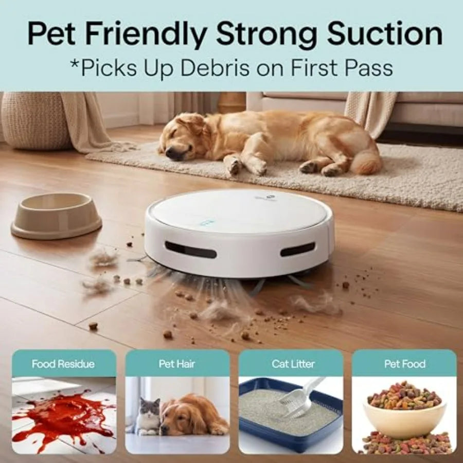 Automatic Robot Vacuum Cleaner and Mop Combo for home use, ABS plastic, white, app control with 3 cleaning modes, smart anti-fa