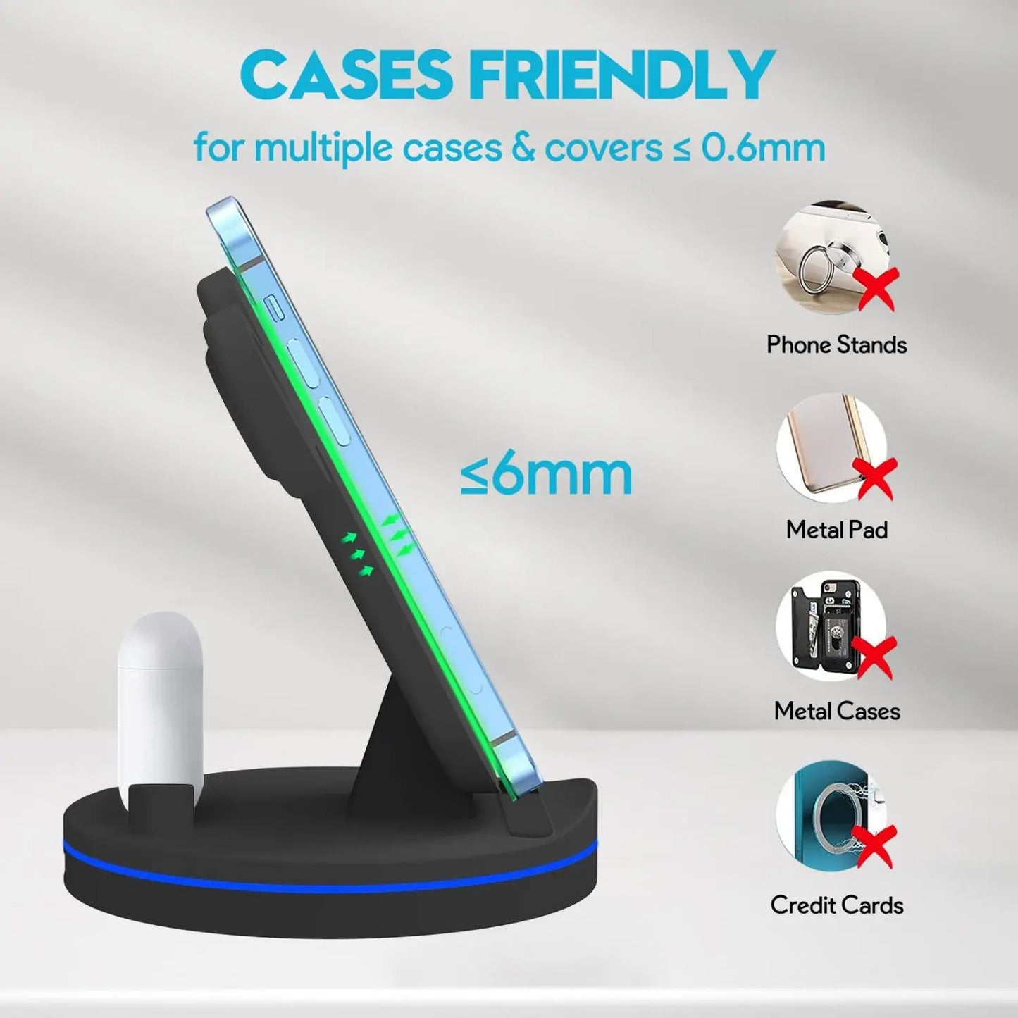 Charging Station for Multiple Devices,3 in 1 Fast Wireless Charging Stand Dock for iPhone 14/13/12/11/Pro/Max/XS/XR/X/8/Plus, fo