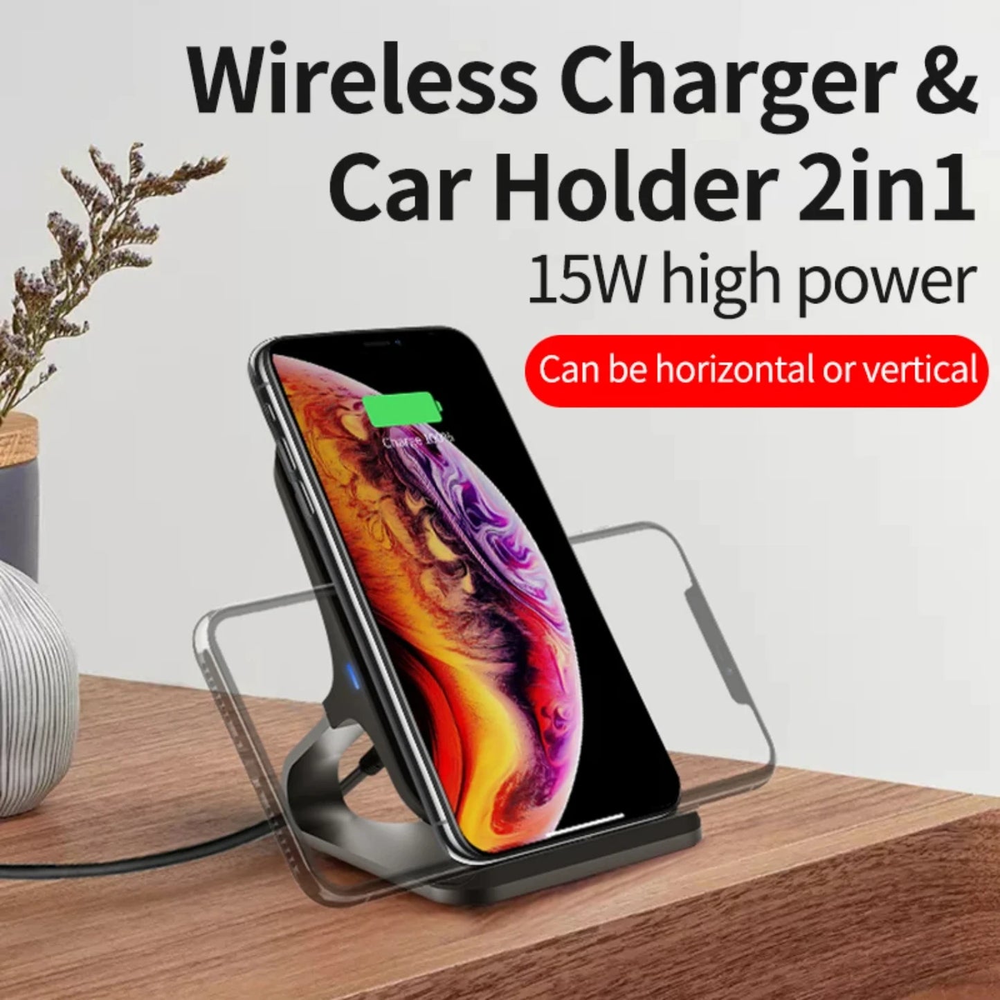 Aluminum Alloy Mobile Phone Wireless Charger Desktop Stand 15W Fast Charging Multifunctional