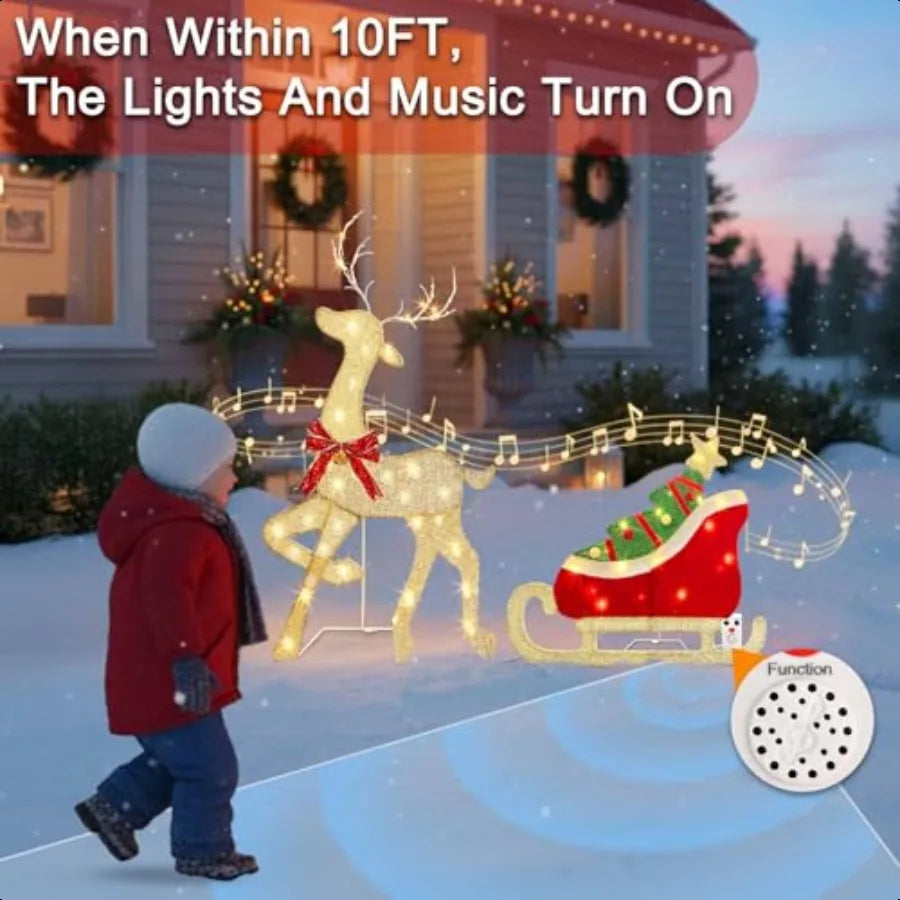 Christmas Decorations Outdoor 42 Inch Christmas Reindeer Sled with 117 Warm White Lights